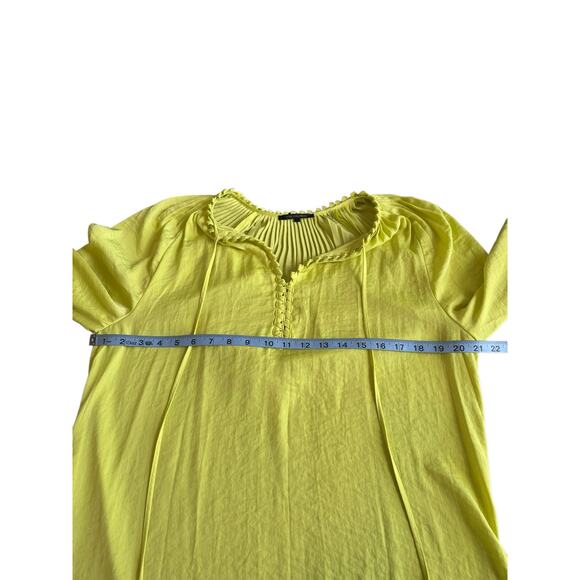 Kobi Halperin Neon Yellow Office Work Satin Farryn Tie Neck Blouse Size Medium - Picture 9 of 11